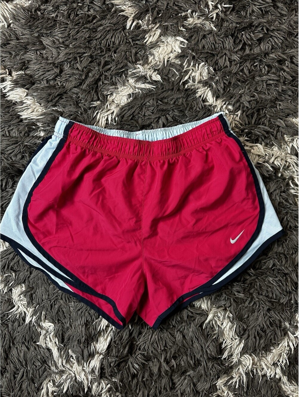 Nike Dri-FIT Womens Running Shorts Red Light Blue Trim Size M Medium